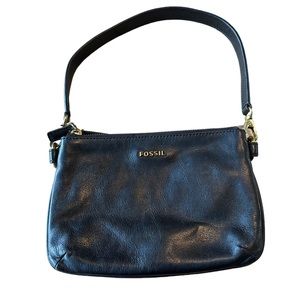 Fossil Memoir Black Leather Triple Compartment Convertible Wristlet Hand Bag.
